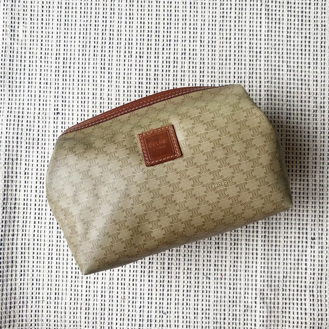 老骨头 CELINE经典macadam奶油老花手拿云朵包O27 vintage - 化妆包/杂物包 - 防水材质 