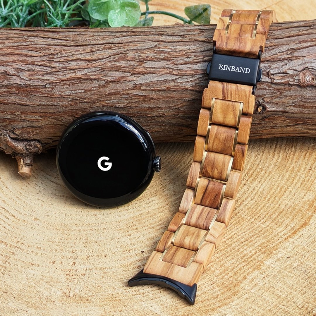 【木制表带】EINBAND Google Pixel Watch 天然木表带 橄榄木×金色 - 女表 - 木头 咖啡色