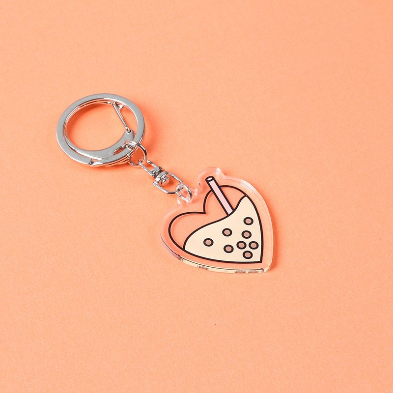 珍珠奶茶 爱心 吊饰 压克力 钥匙圈 - 钥匙链/钥匙包 - 压克力 卡其色