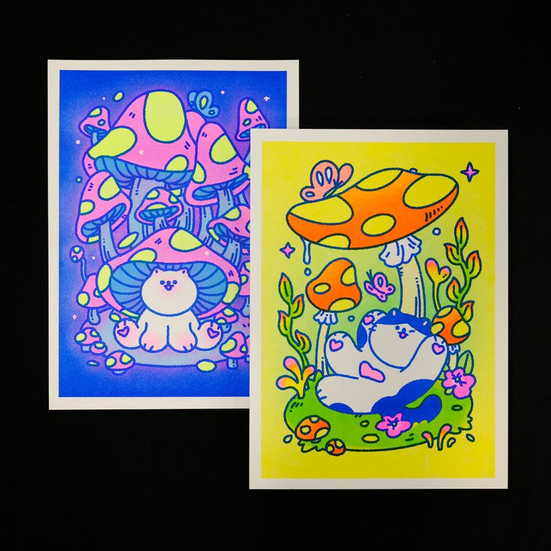 快乐蘑菇猫猫 Riso 印刷 Poster 原创独立海报 - 其他 - 纸 多色