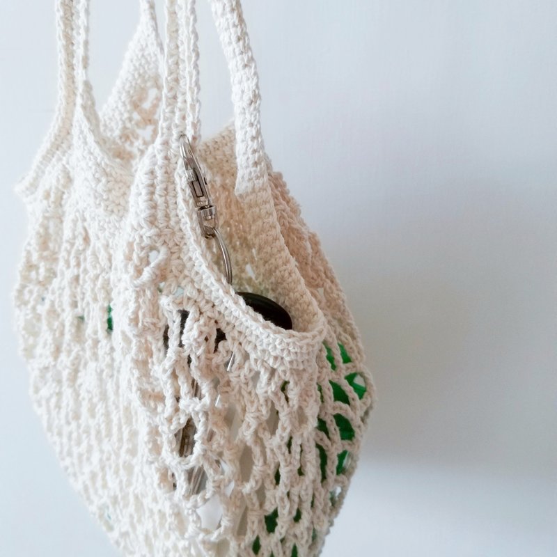 DIY材料包 文青风 钩针编织网袋  两种尺寸可选 - 编织/刺绣/羊毛毡/裁缝 - 棉．麻 白色
