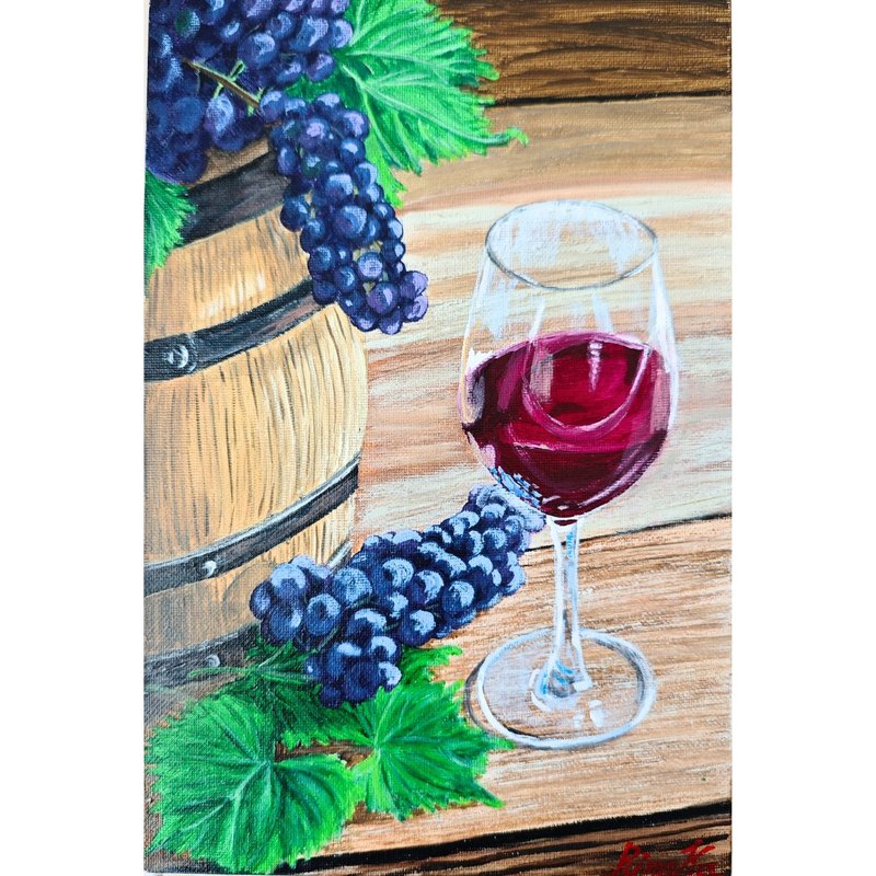 RinaArtSK创作的原创红酒与葡萄静物油画  画布材质 。 - 墙贴/壁贴 - 其他材质 多色