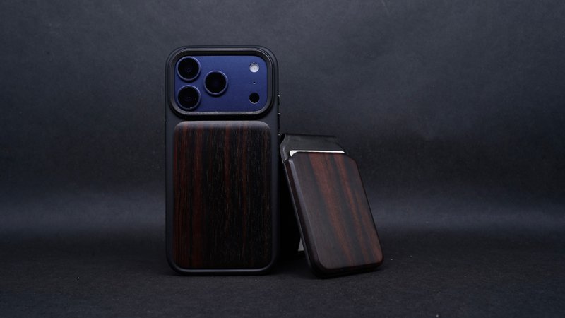 iPhone 17 Pro系列 MagSafe 黑檀木手机保护壳+磁吸支架组 - 手机座/防尘塞 - 木头 黑色