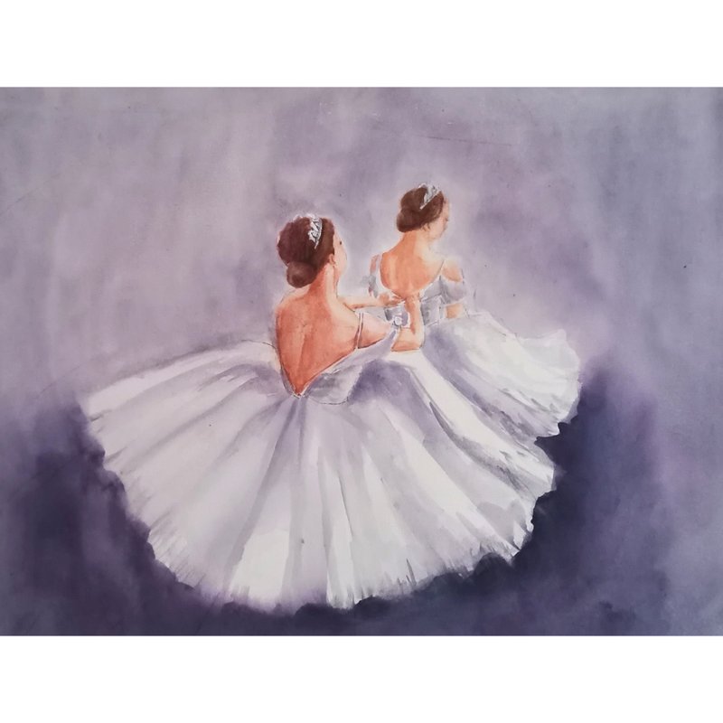 Ballet Watercolor Painting Original Ballerinas Art 芭蕾舞水彩 Ballet Painting - 海报/装饰画/版画 - 纸 蓝色