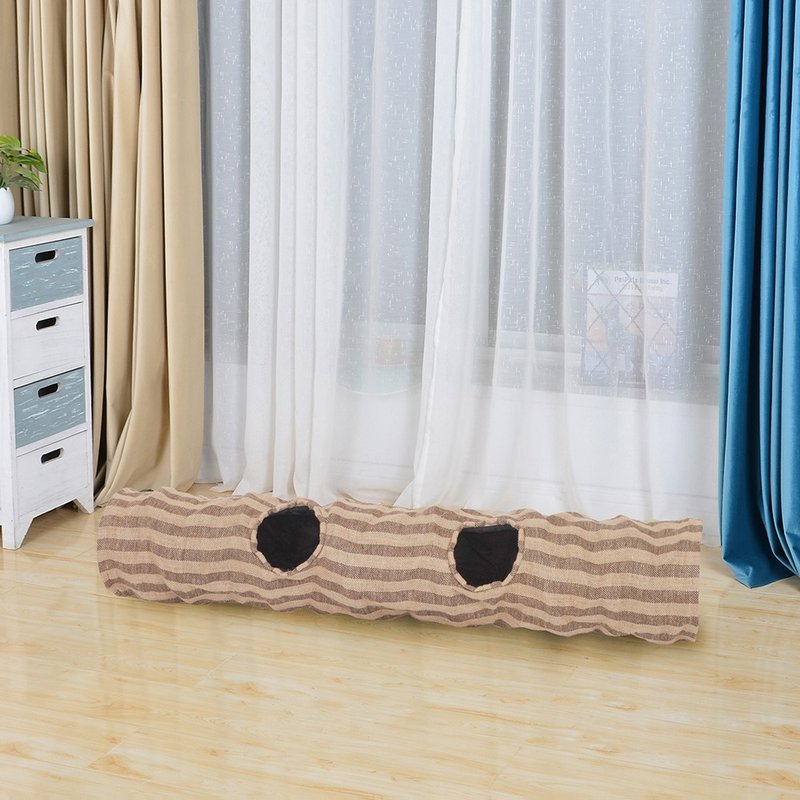 【美国Petpals】猫咪隧道-麻布 - 玩具 - 棉．麻 卡其色