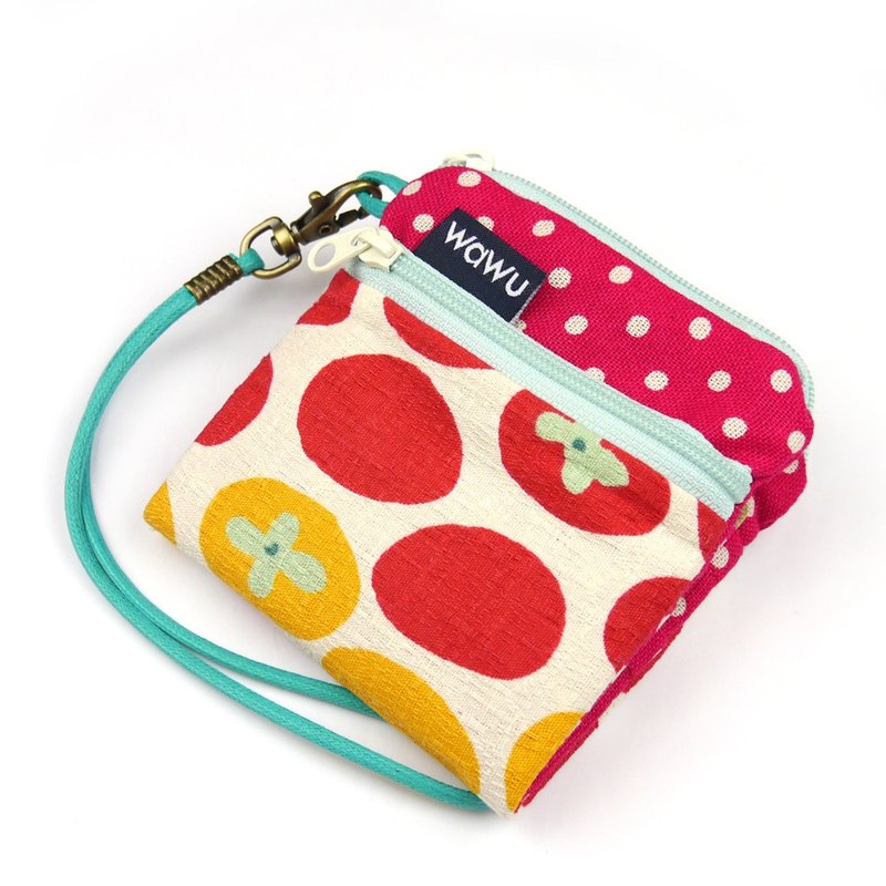 夹心吐司包  / 卡片零钱包 (番茄桃) (附绳) 日本布 接单生产* - 零钱包 - 棉．麻 粉红色
