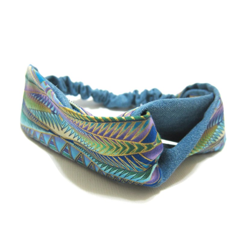 捉迷藏 好烦小姐 松紧版 发带 拼接 丹宁 - 发带/发箍 - 棉．麻 蓝色