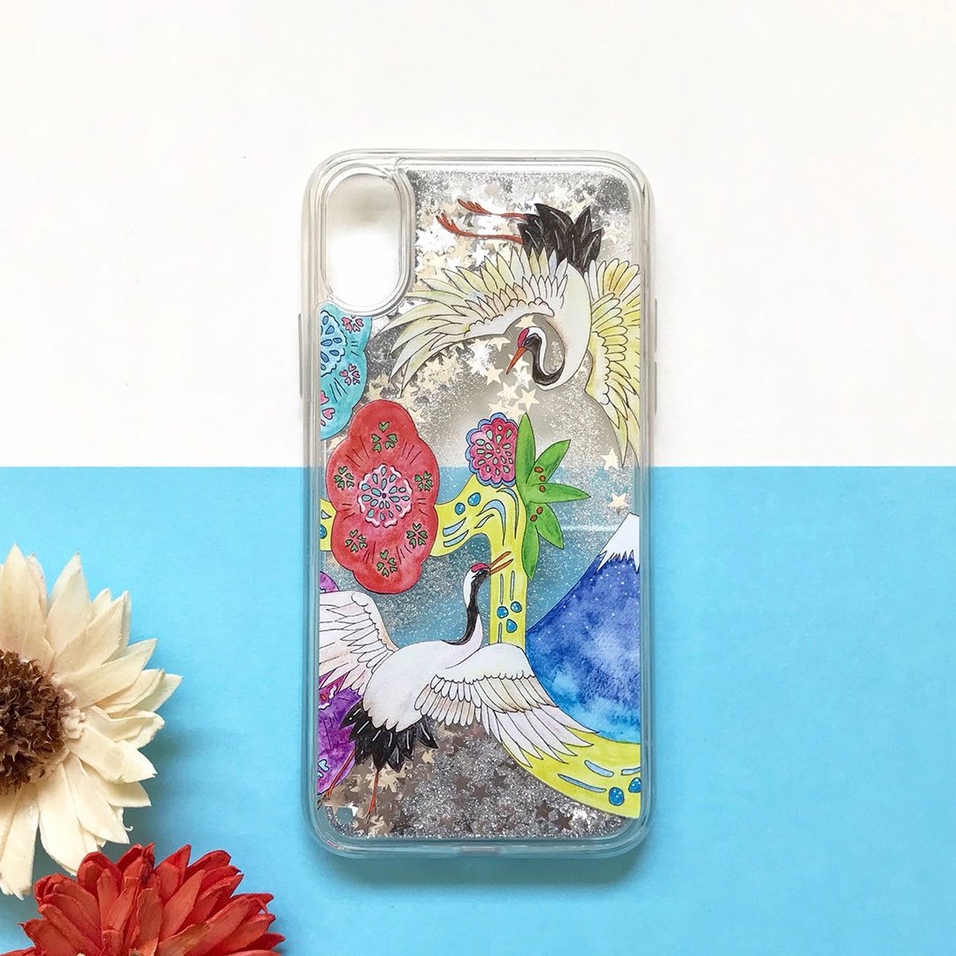 Glitter iPhone Case // Tsuru and Mt.Fuji - 手机壳/手机套 - 塑料 蓝色