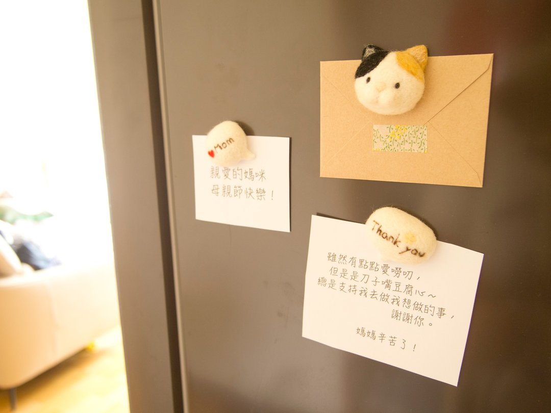 母亲节限定 豆丁眼猫与感谢心意 磁铁三件组 - 冰箱贴/磁贴 - 羊毛 白色