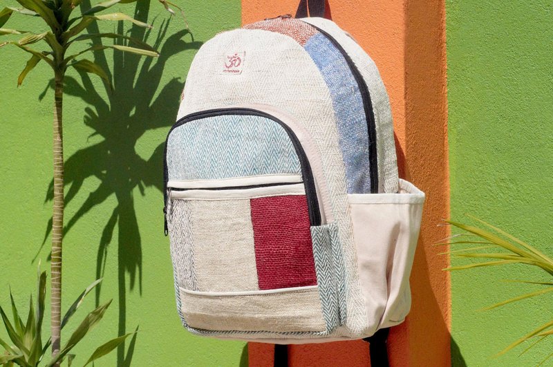 七夕礼物 限量一件 棉麻拼接设计后背包 / 肩背包 / 民族登山包 / 拼布包 / 棉麻后背包 / 旅行包- boho几何 蒙得里安 色块色块 原味色调 - 后背包/双肩包 - 棉．麻 多色