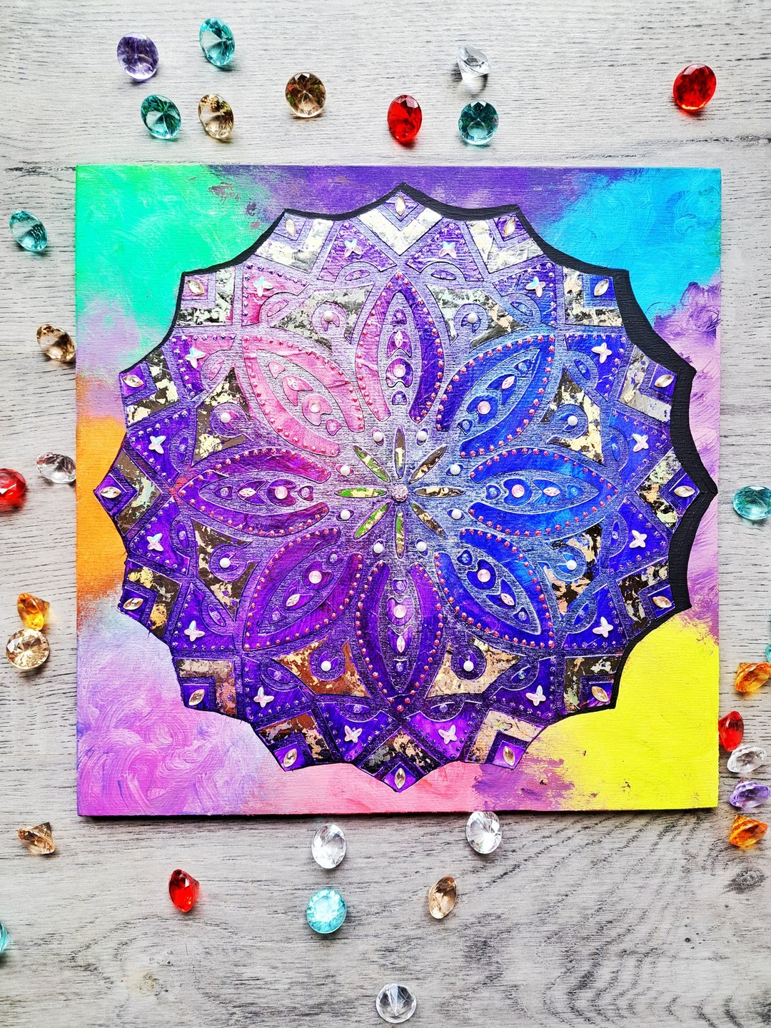 曼陀罗的智慧和好运纹理吠陀绘画胶合板冥想 - 墙贴/壁贴 - 木头 紫色