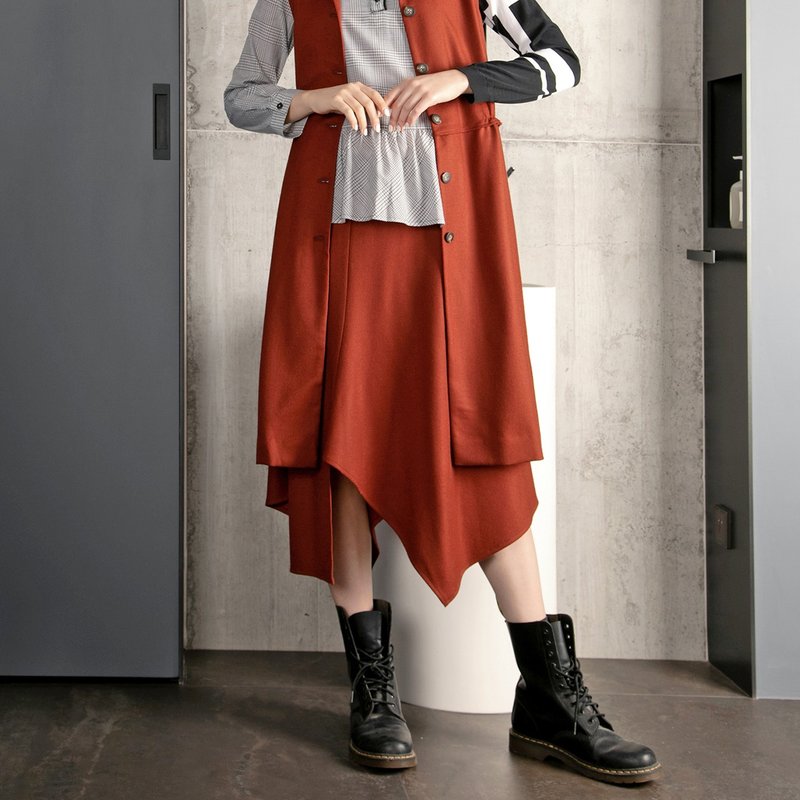 梳理不规则斜切落片毛料裙 - 裙子 - 羊毛 橘色