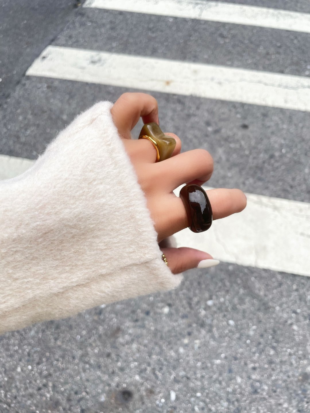 天然和田玉老红糖宽戒 港码16 檀褐#174 - 戒指 - 玉石 咖啡色