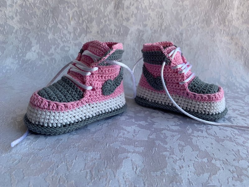 Nike Jordan 婴儿靴运动鞋 Jordan 1 钩针编织鞋淋浴 - 婴儿鞋 - 棉．麻 粉红色
