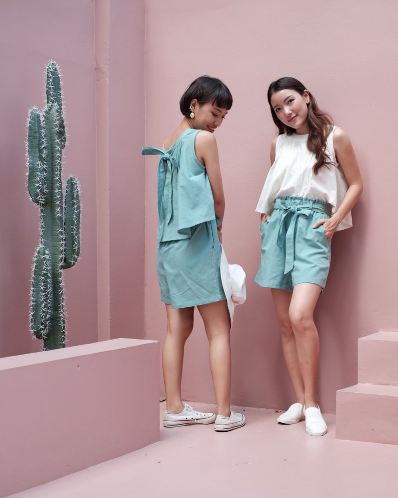 MAYOM SHORTS - Mint - 女装长裤 - 棉．麻 蓝色