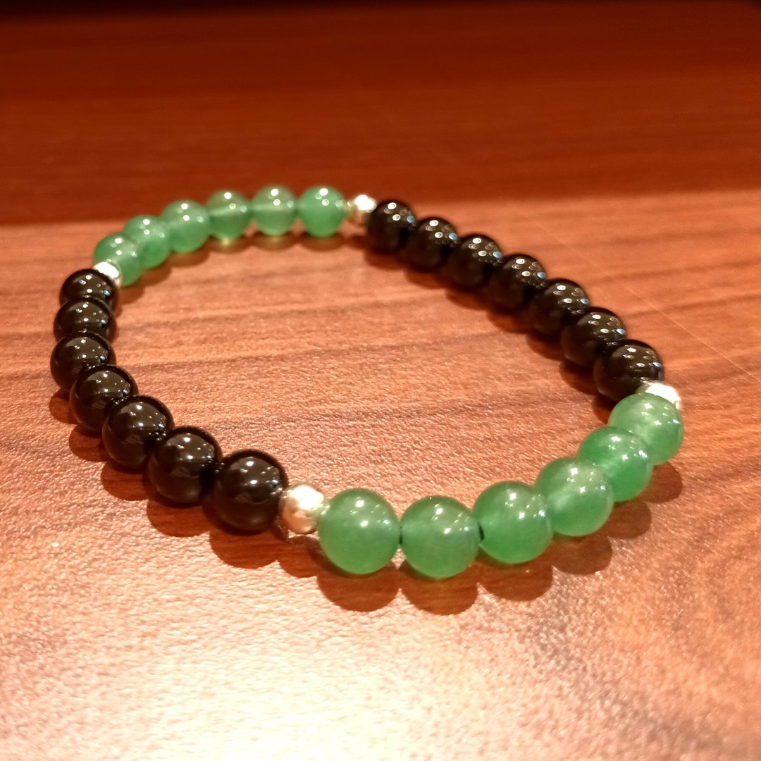 珠串设计手链 925银+东菱玉+黑曜石/跳色双色简洁手链 - 手链/手环 - 玉石 黑色