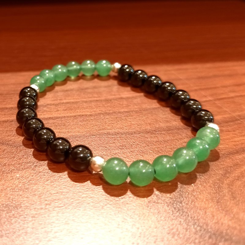 珠串设计手链 925银+东菱玉+黑曜石/跳色双色简洁手链 - 手链/手环 - 玉石 黑色