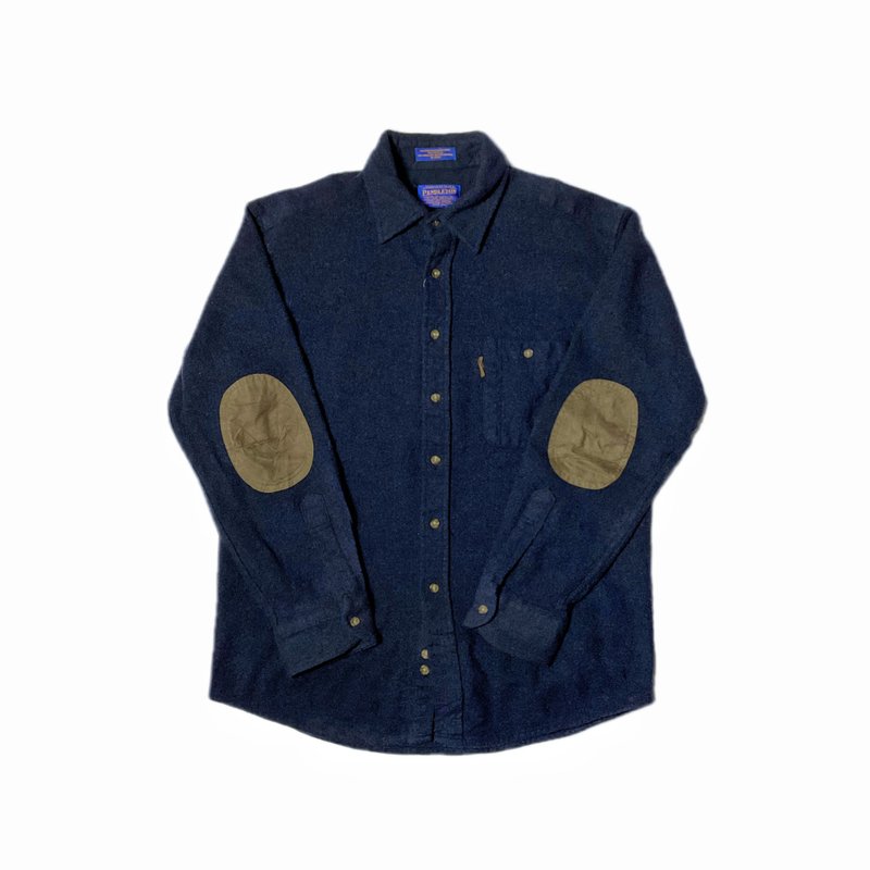 Pendleton 纯色皮革拼接羊毛衬衫 - 男装衬衫 - 羊毛 蓝色