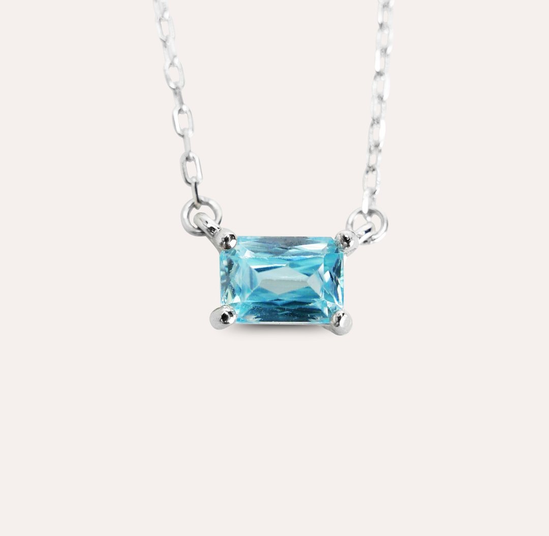 安珠 风信子石 蓝色 长方 4*6mm 项链 经典系列 Emerald 宝石银 - 项链 - 银 蓝色