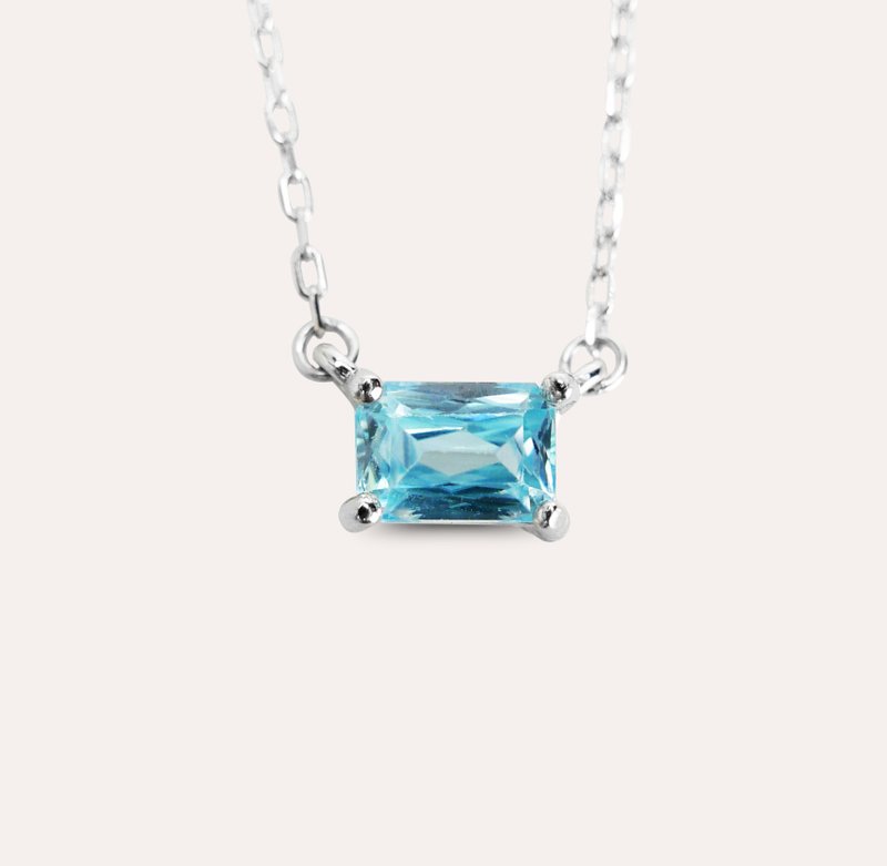 安珠 风信子石 蓝色 长方 4*6mm 项链 经典系列 Emerald 宝石银 - 项链 - 银 蓝色