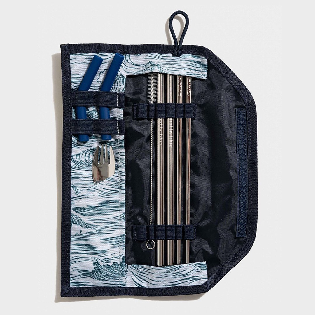 United by Blue 防泼水餐具收纳包组 Utensil Kit 129-印花蓝色 - 餐刀/叉/匙组合 - 不锈钢 蓝色
