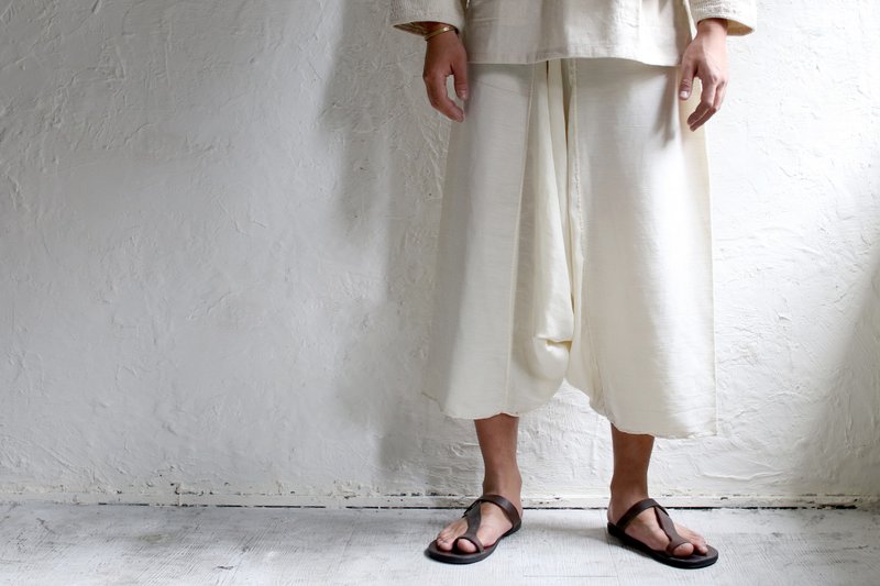 Omake栗僳族九分宽裤(白) - 男士长裤 - 棉．麻 白色
