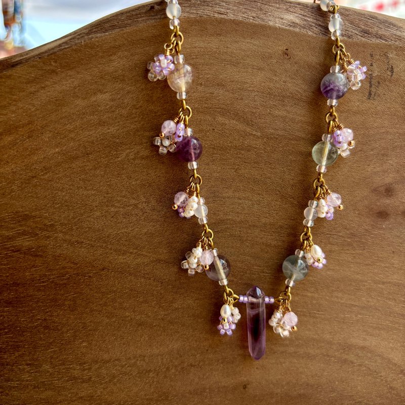 紫色恋、项链、水晶、小花 - 项链 - 水晶 