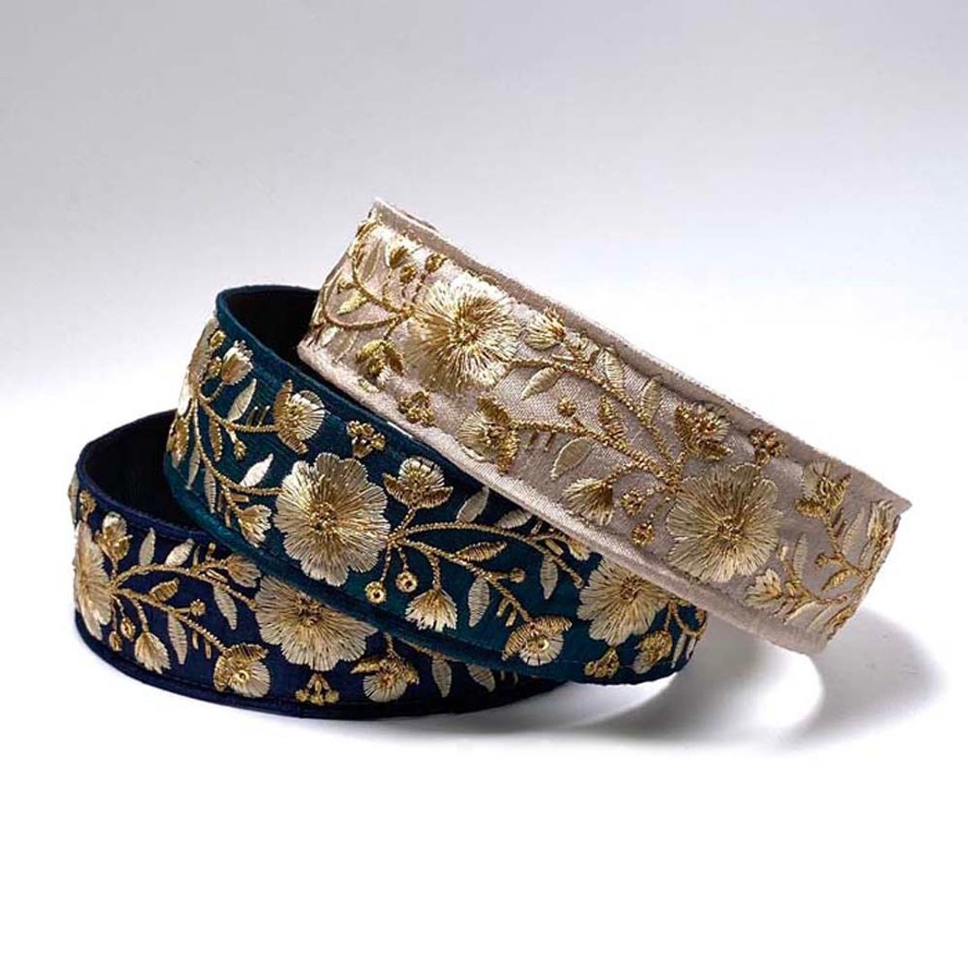 Painless Headband Indian Embroidery Hair Accessory Easy Wide 38mm Luxurious UHR-269 - 发饰 - 绣线 白色