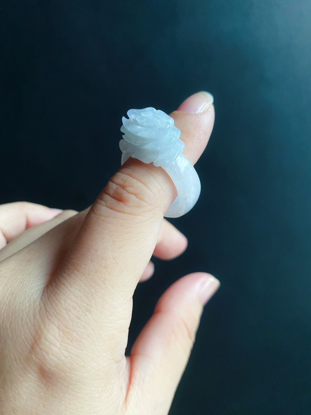 天然缅甸玉 翡翠 手工雕花 戒指 有钱 玉 戒环 ring 内径 19mm - 戒指 - 玉石 黑色
