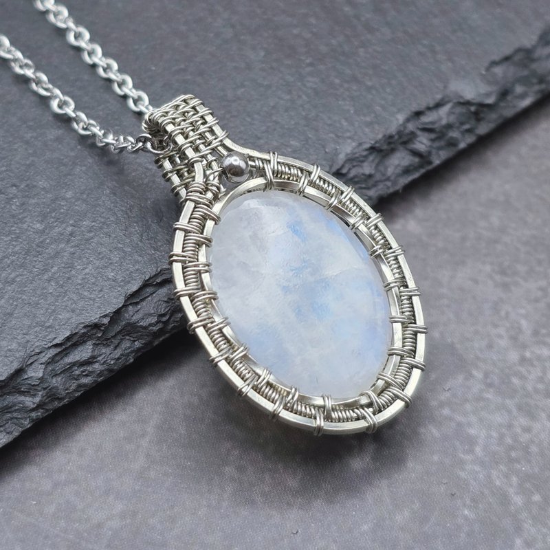 月亮石 白铜线吊坠 金属绕线 - 项链 - 铜/黄铜 绿色