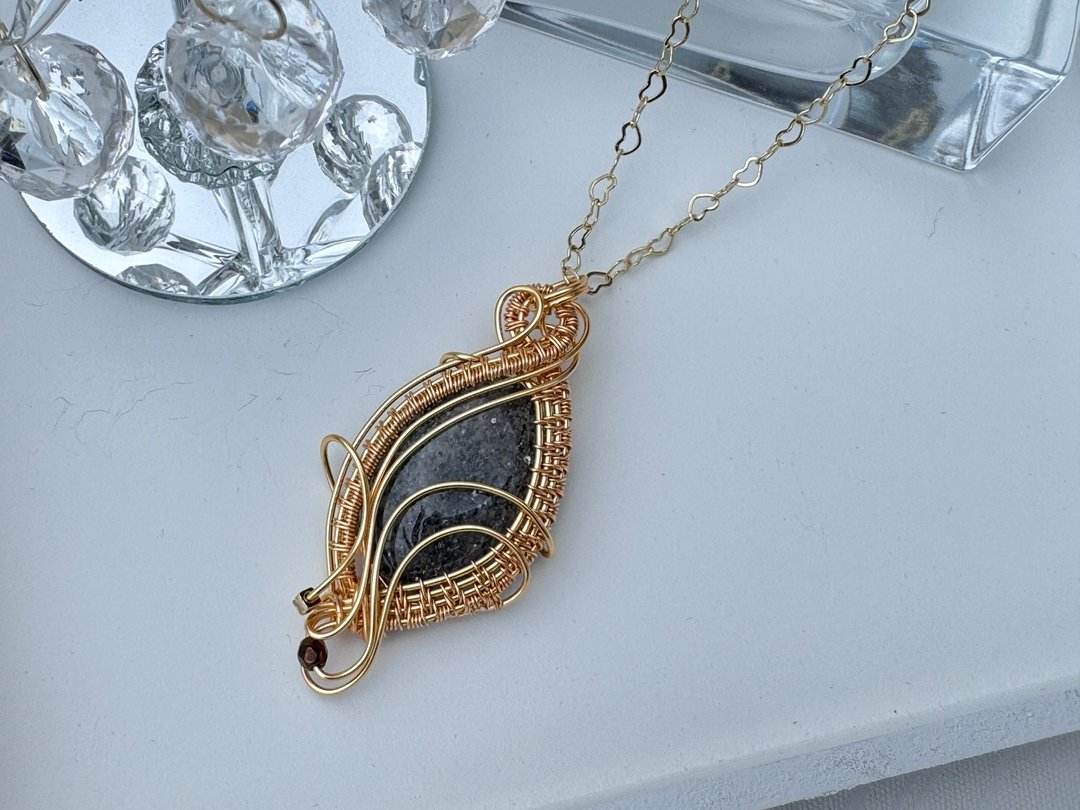 230330 wire wrapping 黑太阳石 铜线 绕线 吊堕 - 项链 - 铜/黄铜 黑色