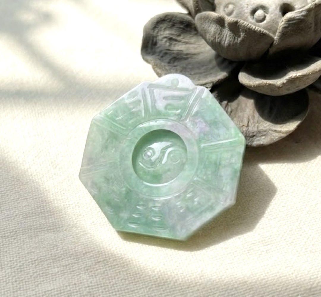 【挡煞·避邪】飘绿花翡翠八卦项链 | 天然缅甸玉A货翡翠 | 送礼 - 项链 - 玉石 绿色