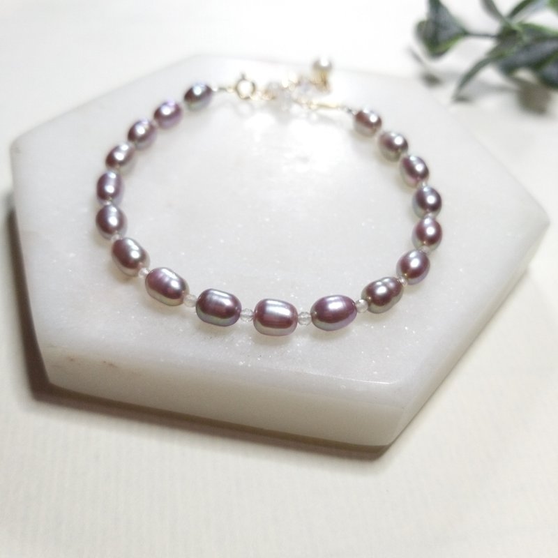 紫色公主: 手工制淡水珍珠手链(14k注金,月亮石,玛瑙,岁末惊喜) - 手链/手环 - 珍珠 紫色