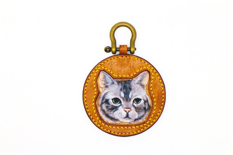 钥匙扣 吊饰 雕刻皮具 可爱猫猫 小众风格 - 钥匙链/钥匙包 - 真皮 