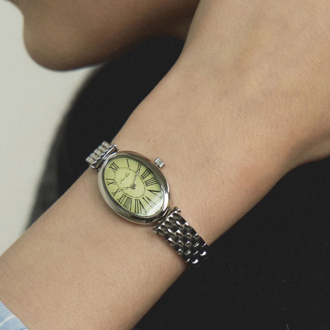 【Ven & Qu】Dome Beads 银鼠尾草腕表 – 21×31 mm 表壳 不锈 - 女表 - 不锈钢 绿色