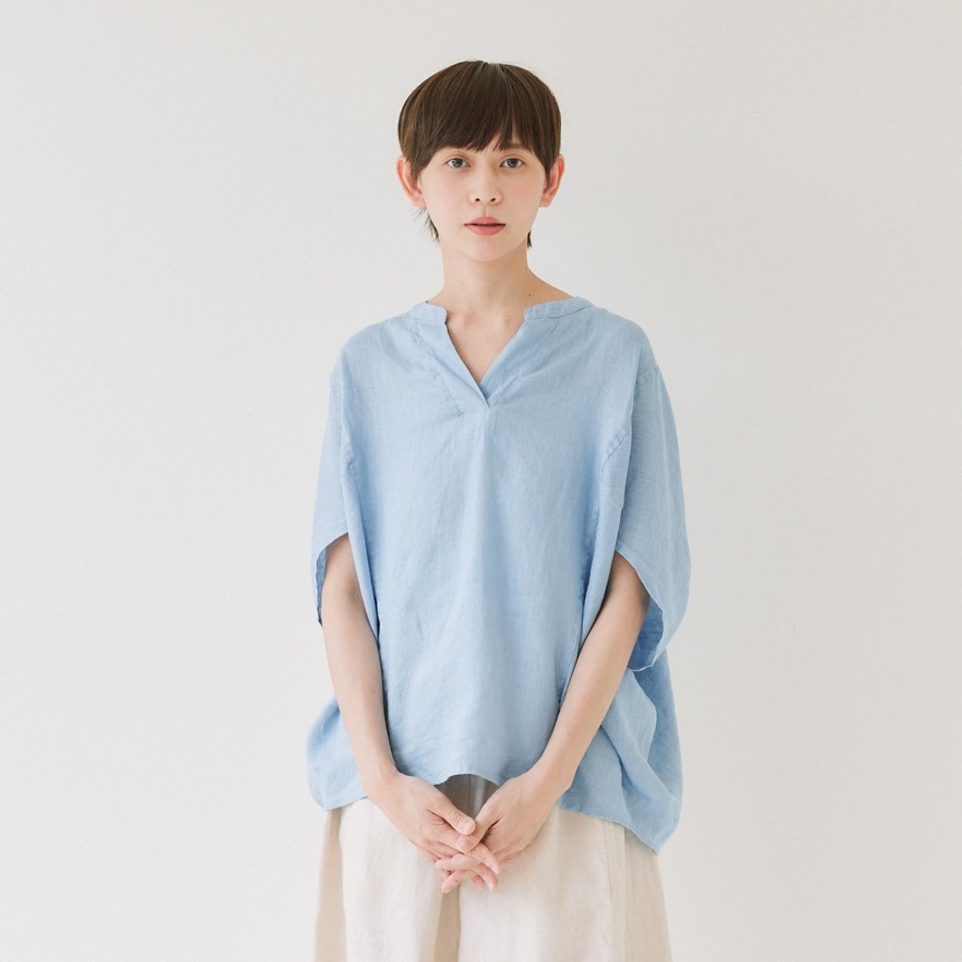 【Simply Yours】亚麻蝙蝠袖上衣 蓝F - 女装上衣 - 棉 蓝色