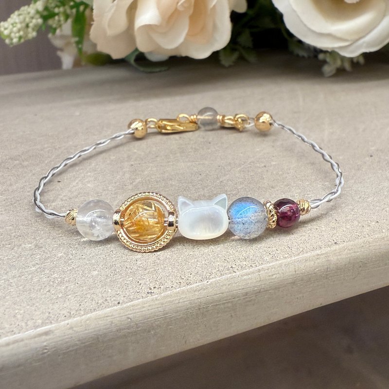 曜暖猫光 守护直觉 稳定行动 温柔补能邻手作 - 手链/手环 - 水晶 黄色