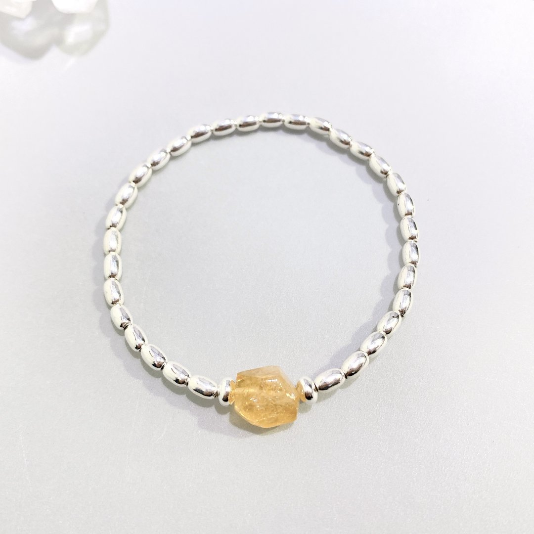 Ops Citrine silver bracelet-黄水晶/纯银/招财/原矿/独特/脐轮 - 手链/手环 - 宝石 金色
