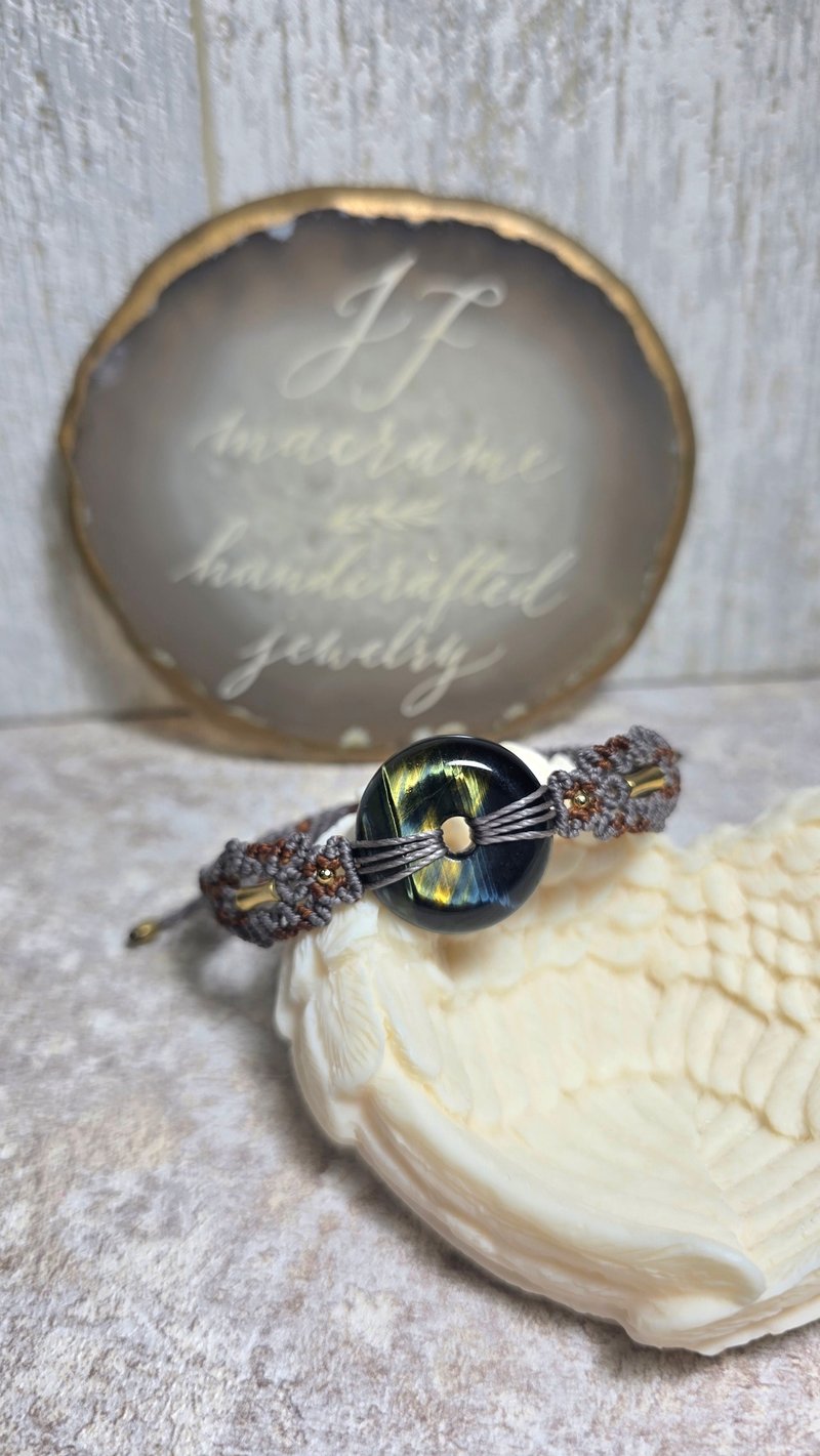 TE03虎眼石平安扣。南美蜡线编织手绳 - 手链/手环 - 其他材质 咖啡色