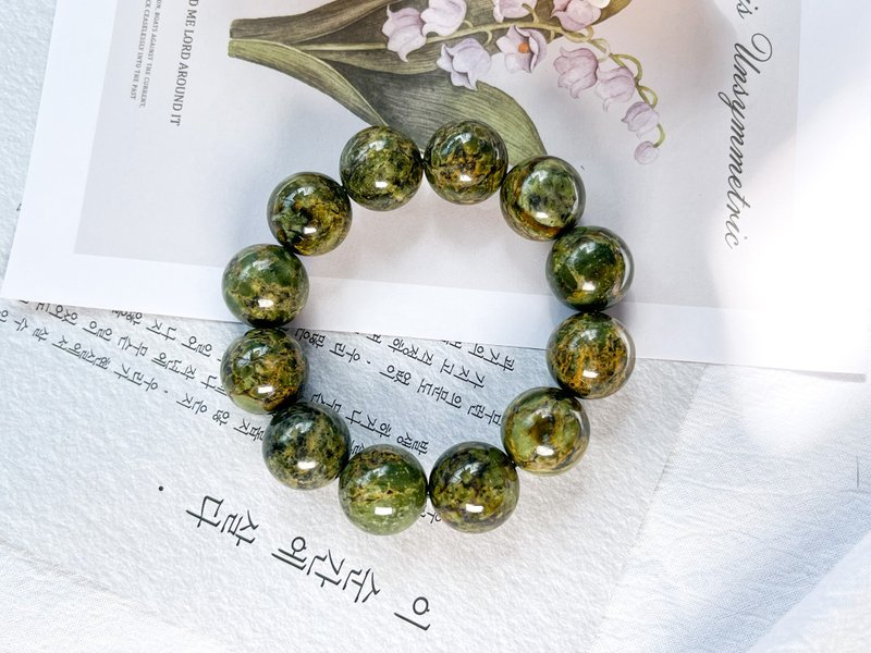 【一物一图】18mm药王石 墨绿玉手链 - 手链/手环 - 玉石 绿色
