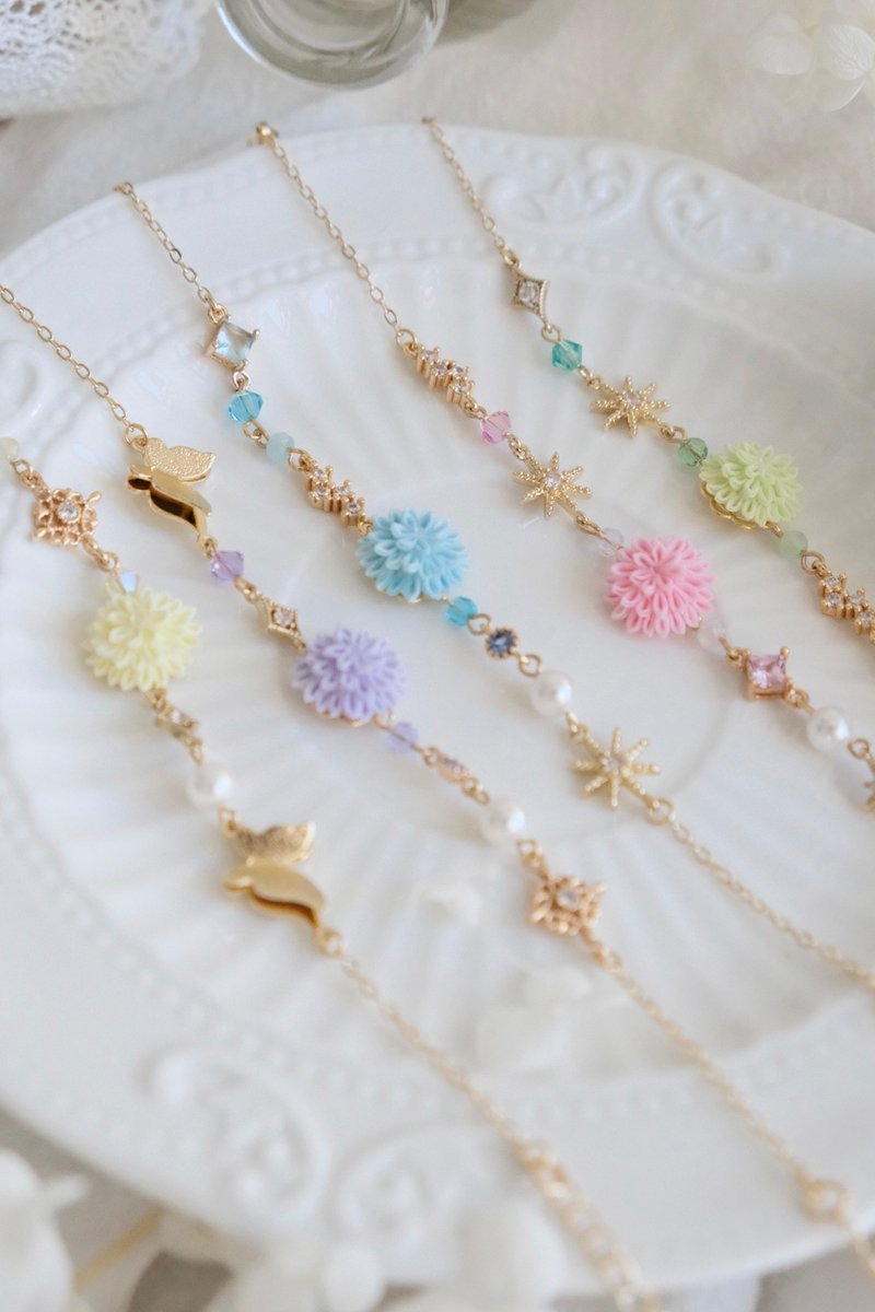 紫式 细工花剑菊手链 - 手链/手环 - 丝．绢 多色