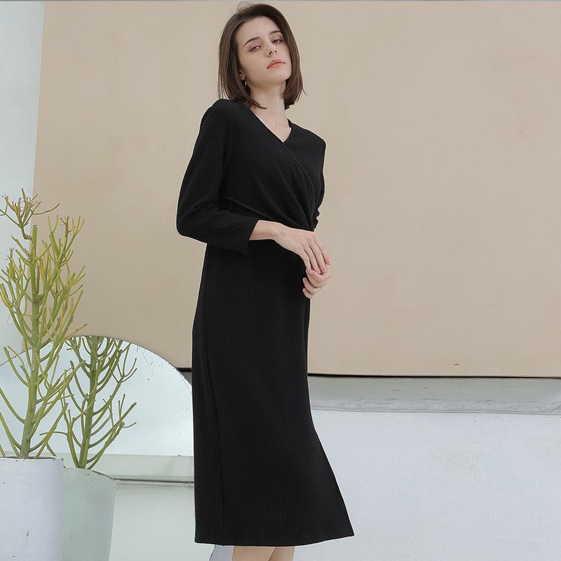 AVVJOY | 不规则顯瘦针织洋装 - 洋装/连衣裙 - 其他材质 