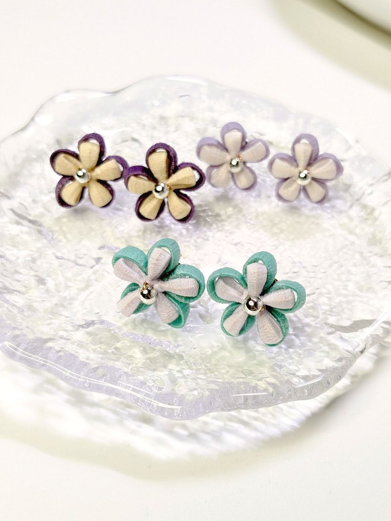 双重缠花耳饰 - 耳环/耳夹 - 绣线 橘色