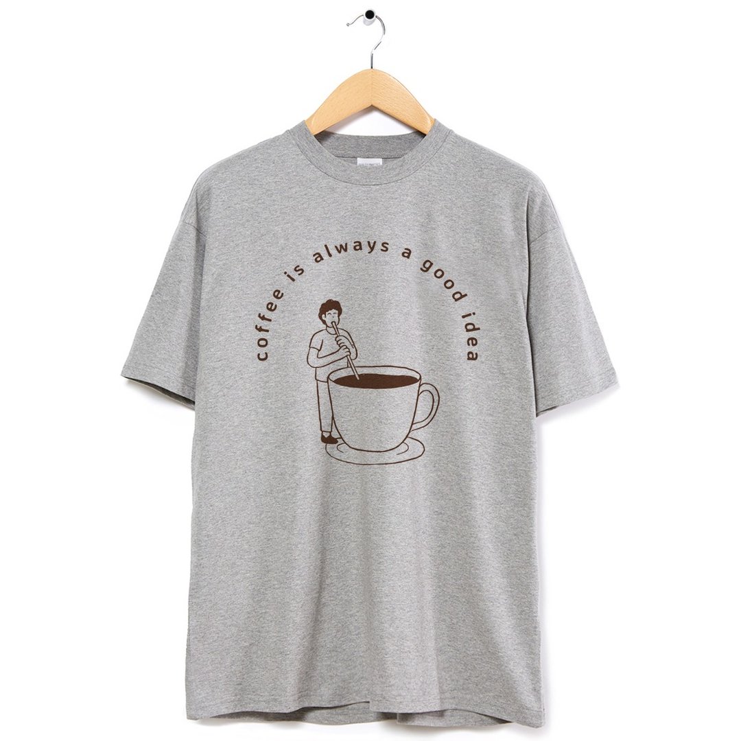coffee good idea 中性短袖T恤 白色 交换礼物快速出货咖啡疯设祭 - 男装上衣/T 恤 - 棉 灰色