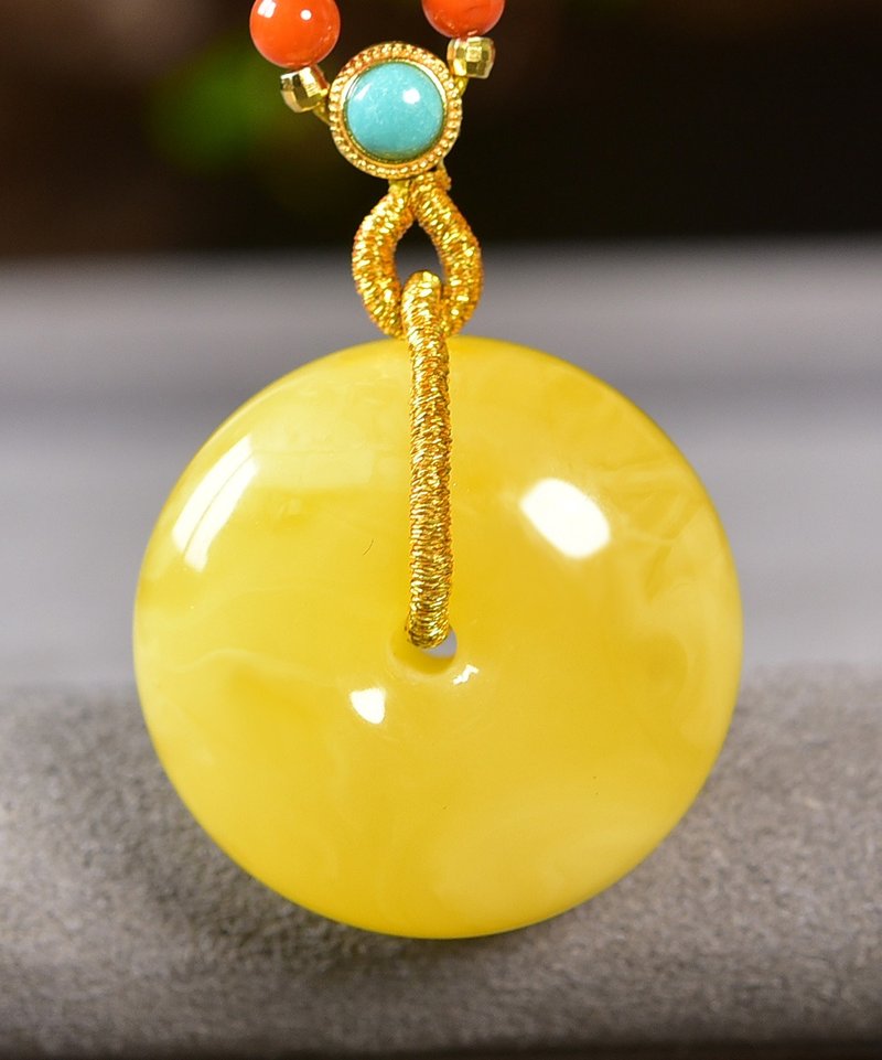 收藏级 天然俄料满蜡白花蜜蜜蜡平安扣吊坠项链 - 项链 - 宝石 