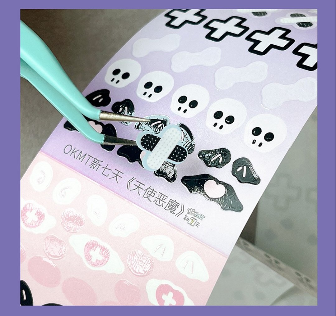 OKMT新七天贴纸手帐胶带 天使恶魔-PET模切-6cm*3m-35cm循环 - 纸胶带 - 塑料 