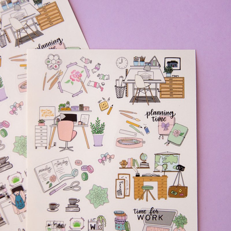 我的工作场所装饰贴纸 - 规划师和办公桌的柔和彩色贴纸 - 贴纸 - 纸 粉红色