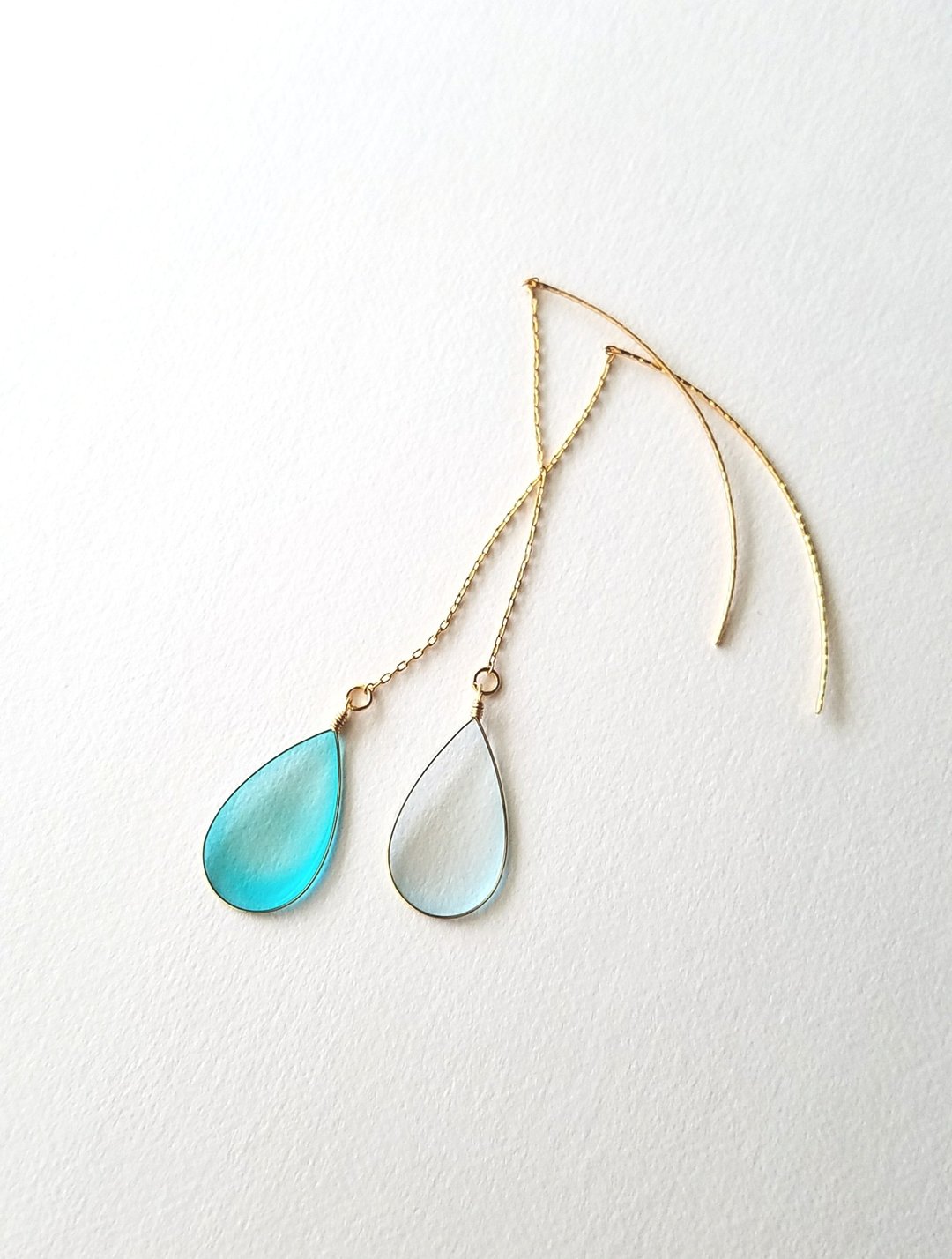 water blue drop pierced or clip-on earrings large - 耳环/耳夹 - 树脂 蓝色