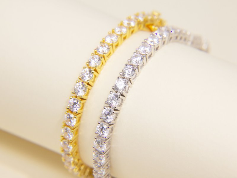 925纯银莫桑石网球手链 | 纯银CZ排钻手链 | 圣诞节礼物 生日礼物 - 手链/手环 - 其他金属 多色