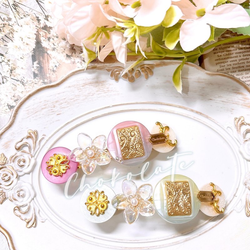 日本手染钮扣发夹 弹弓夹 - 发饰 - 树脂 多色